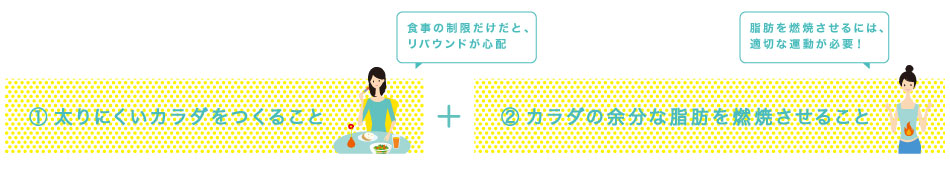 ダイエットには、太りにくいカラダをつくること、カラダの余分な脂肪を燃焼させることが必要です。