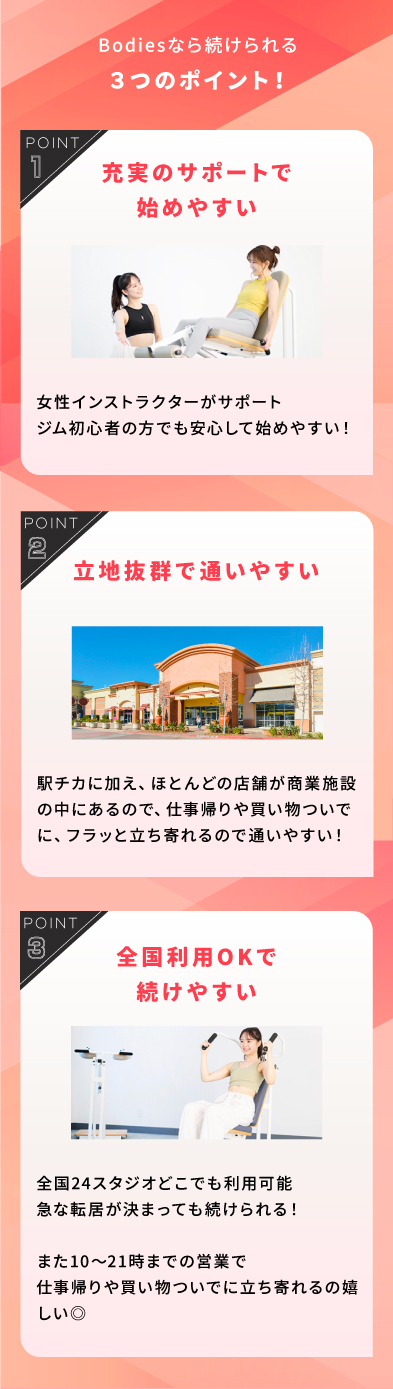 Bodiesなら続けられる ３つのポイント